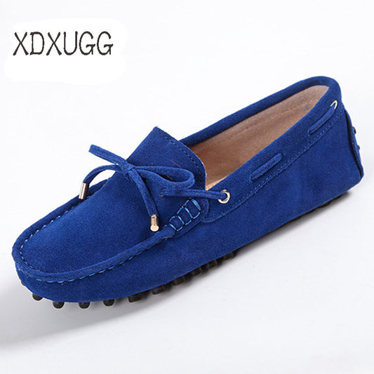 Women's Frosted Cowhide Driving Pumps Couples Genuine Women's Casual Shoes