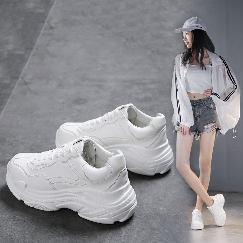 Women's Korean Height Increasing Insole Dad Platform White Women's Sports Shoes