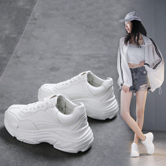 Women's Korean Height Increasing Insole Dad Platform White Women's Sports Shoes