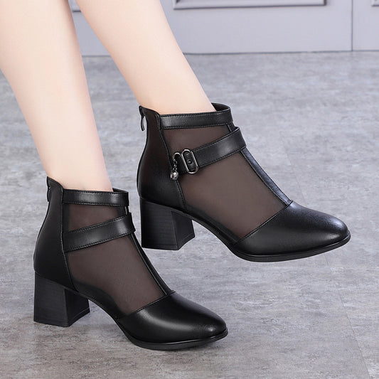 Women's Spring Genuine Mesh Mid Chunky Waterproof Boots