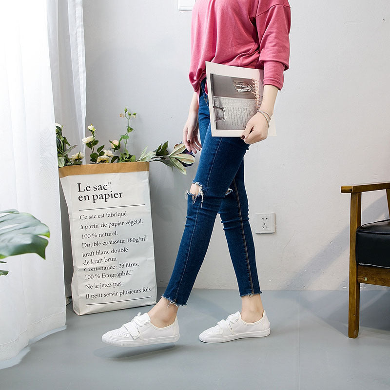 Women's Spring White Korean Bright Flat Board Sneakers