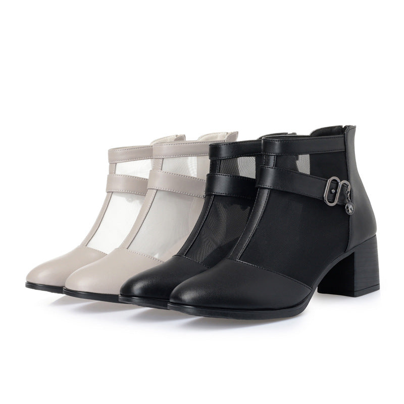 Women's Spring Genuine Mesh Mid Chunky Waterproof Boots