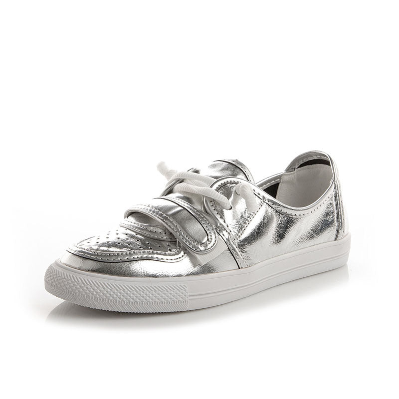 Women's Spring White Korean Bright Flat Board Sneakers