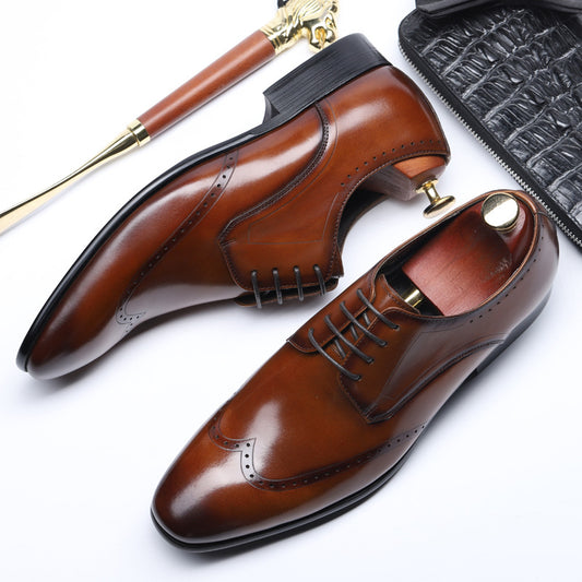 Men's Spring Round Toe Carving Brogue Pumps Leather Shoes