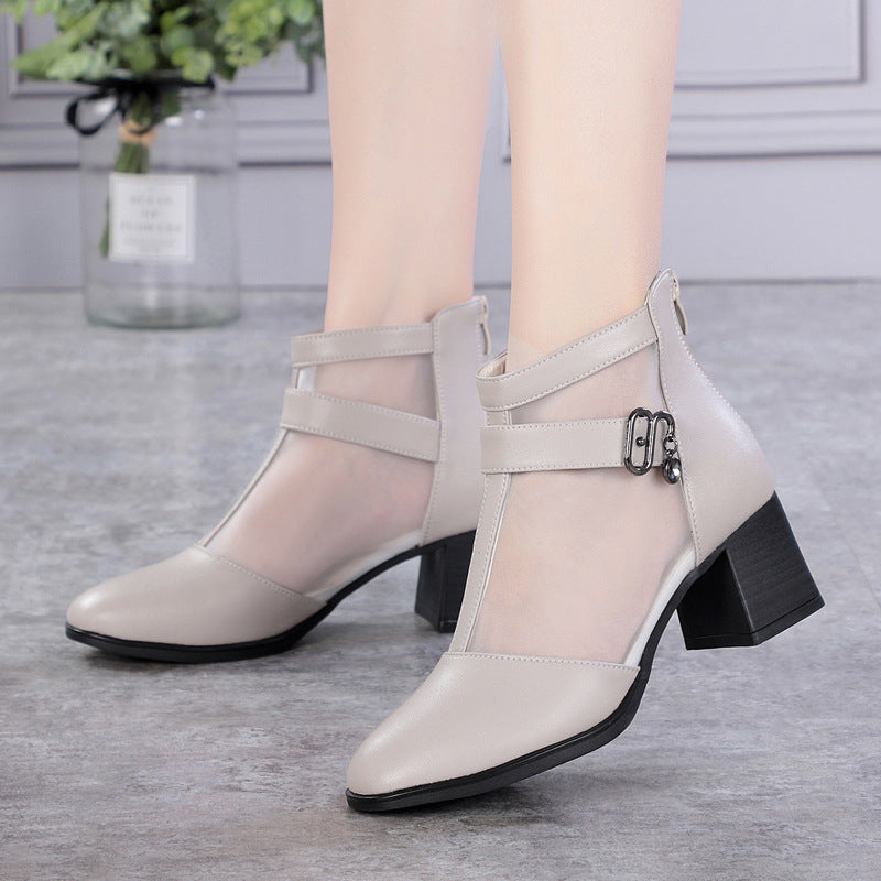 Women's Spring Genuine Mesh Mid Chunky Waterproof Boots