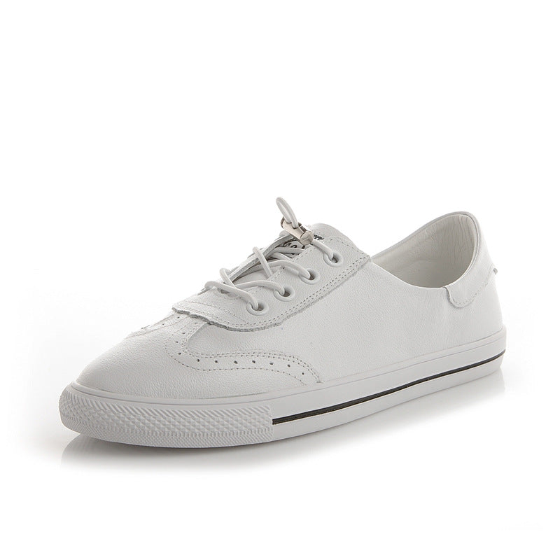 Women's Springtide Korean Style White Cowhide Board Flat Sneakers