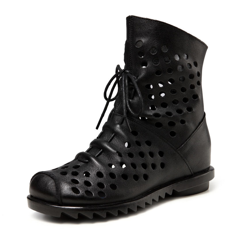 Women's Toe Summer Ankle With Soft Bottom Wedge Women's Leather Boots