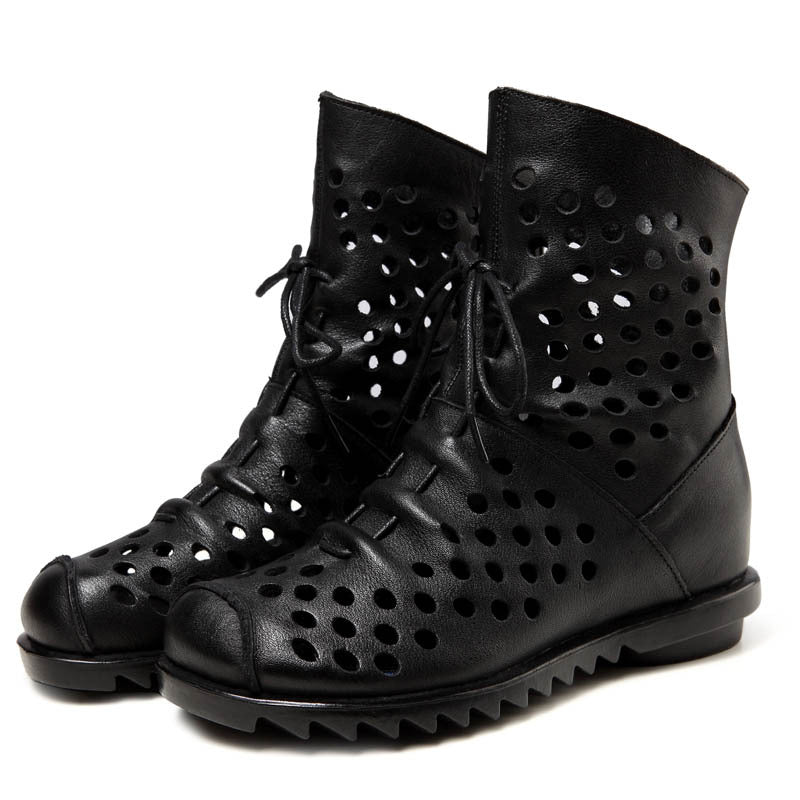 Women's Toe Summer Ankle With Soft Bottom Wedge Women's Leather Boots