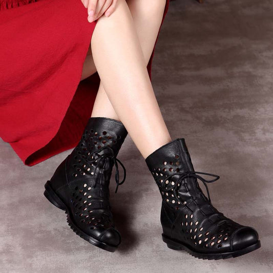 Women's Toe Summer Ankle With Soft Bottom Wedge Women's Leather Boots