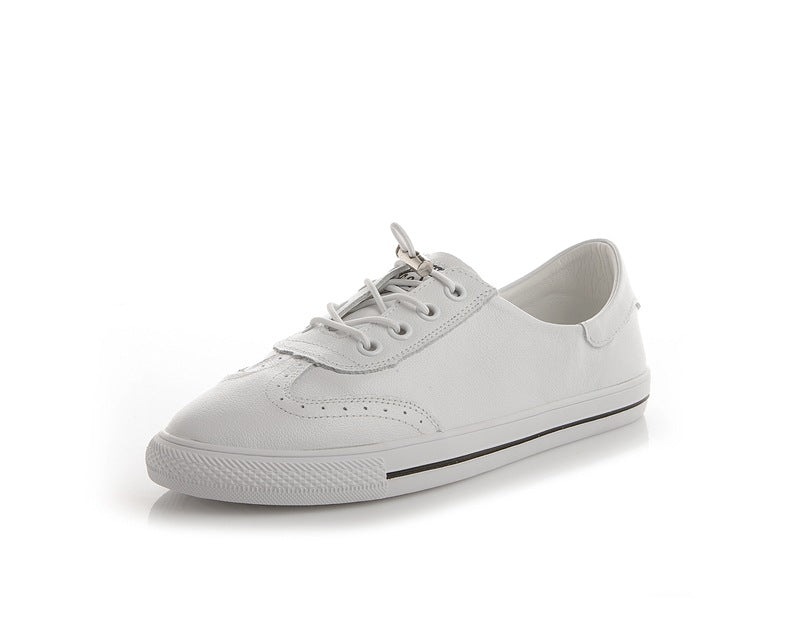 Women's Springtide Korean Style White Cowhide Board Flat Sneakers