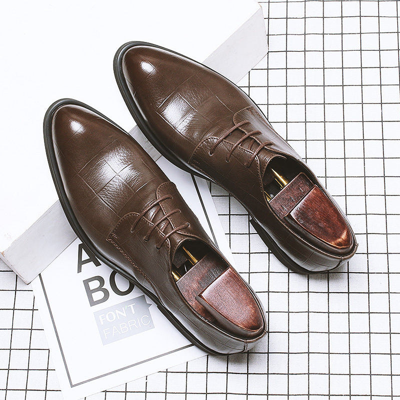 Men's Black Business Breathable Plus Size Increased Leather Shoes