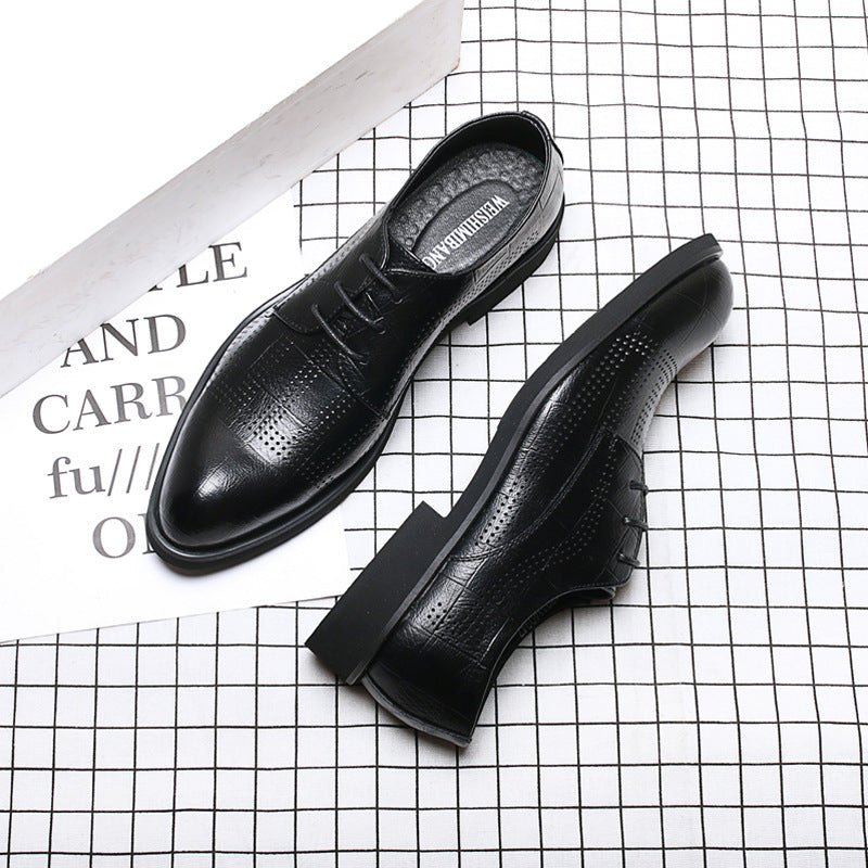 Men's Black Business Breathable Plus Size Increased Leather Shoes