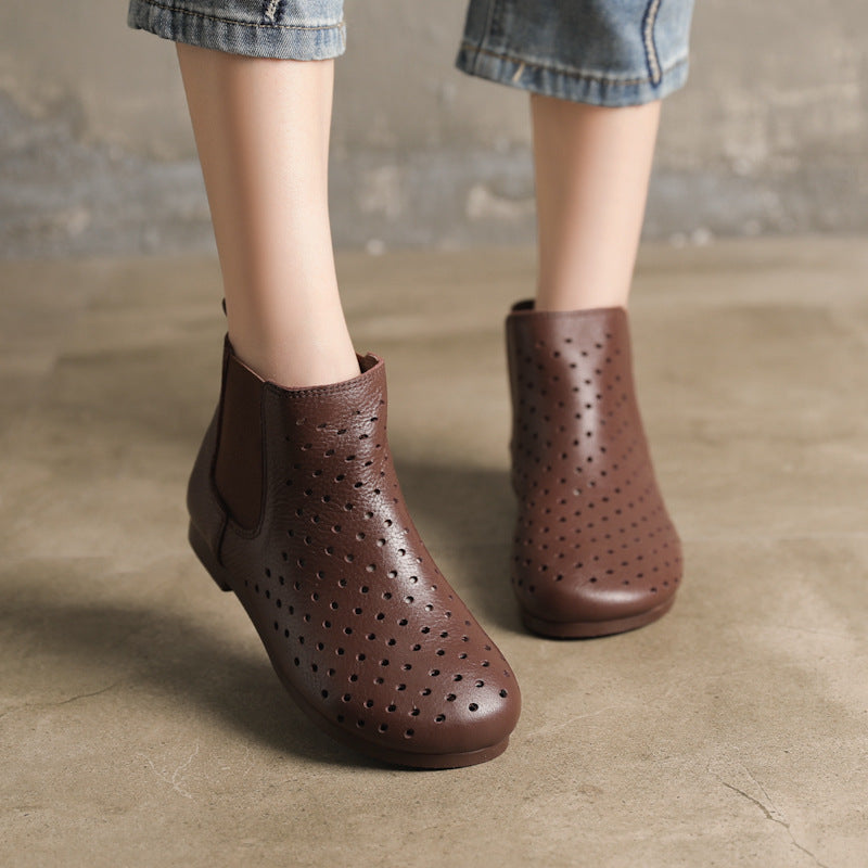 Women's Handmade Genuine Ankle Flat Artistic Vintage Fleece-lined Female Mori Round Women's Leather Boots
