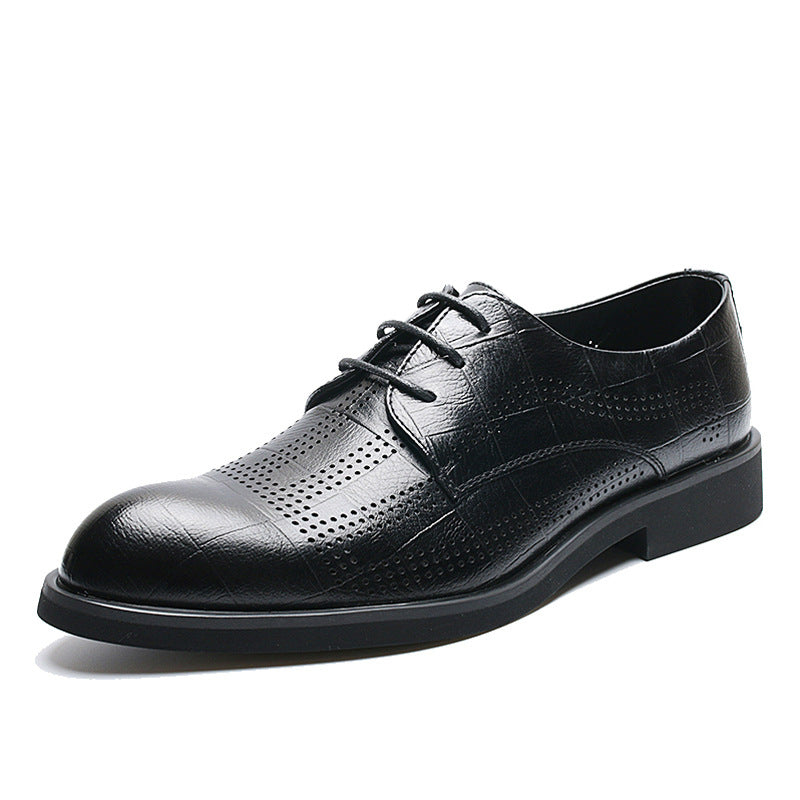 Men's Black Business Breathable Plus Size Increased Leather Shoes