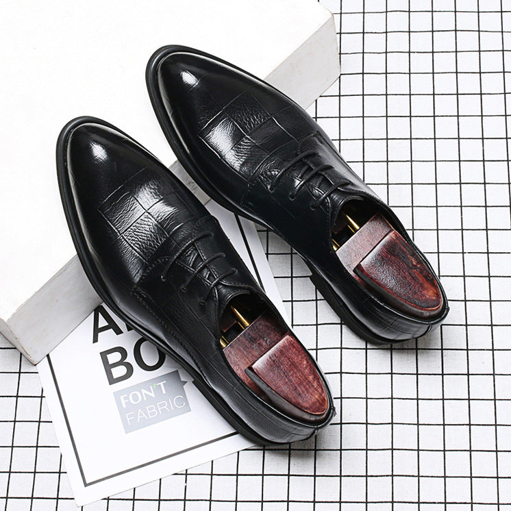 Men's Black Business Breathable Plus Size Increased Leather Shoes