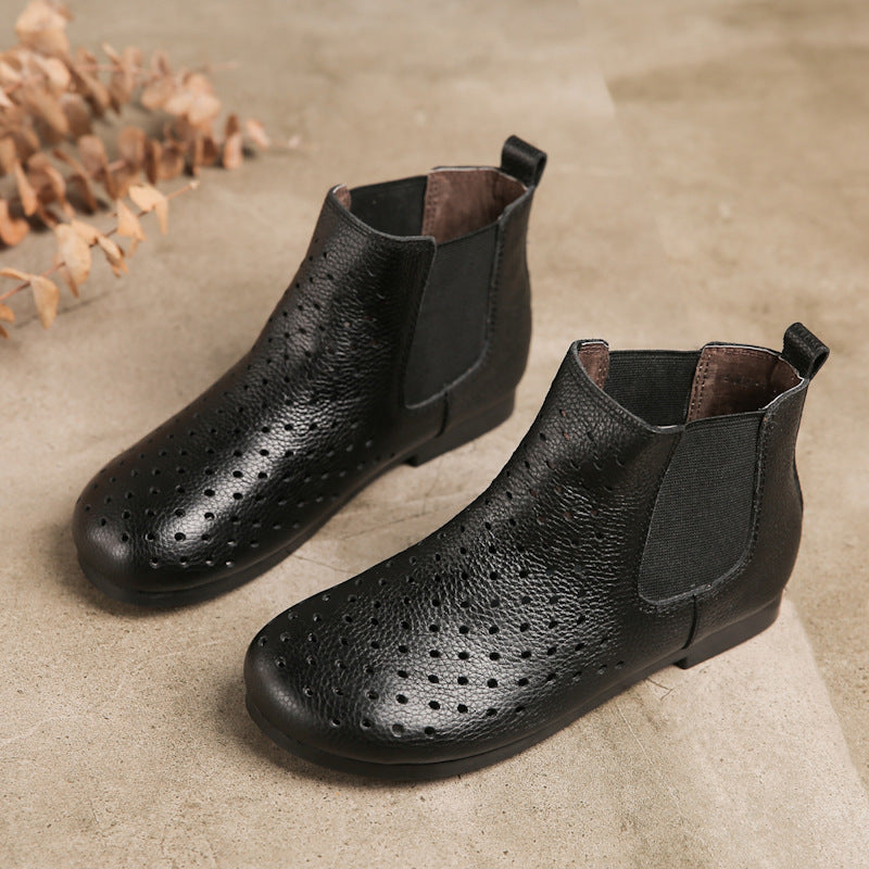 Women's Handmade Genuine Ankle Flat Artistic Vintage Fleece-lined Female Mori Round Women's Leather Boots