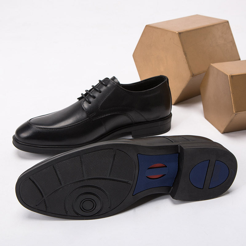 Men's Business Famous Round Toe Cowhide Formal Wear Top Layer Leather Shoes