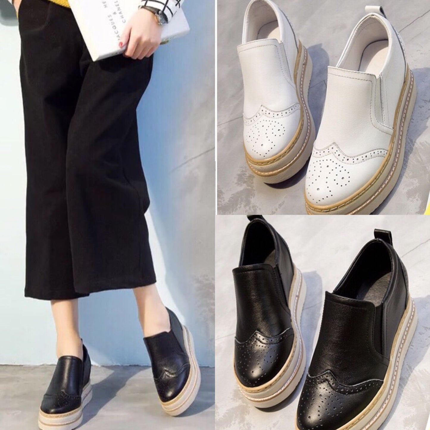 Women's Height Increasing Insole Genuine Brogue Platform Women's Shoes