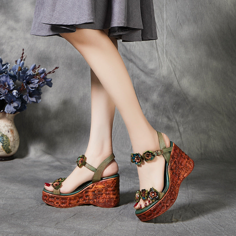 Women's Artistic Polished Thick Bottom Muffin Round Toe Vintage Sandals