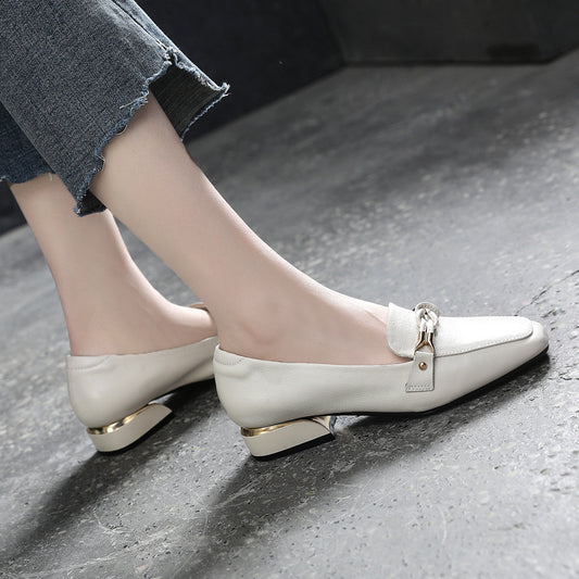 Women's Top Layer Cowhide Pumps Mid Large Size Women's Fashion Shoes