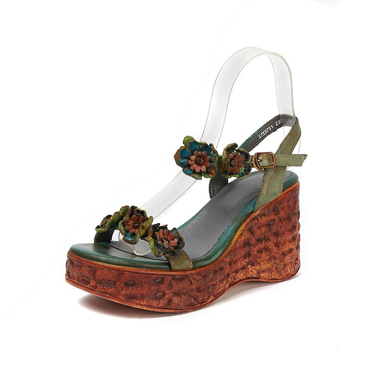 Women's Artistic Polished Thick Bottom Muffin Round Toe Vintage Sandals