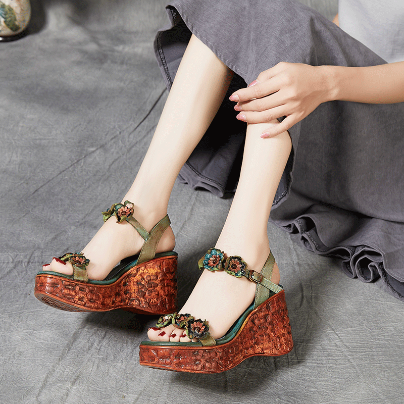 Women's Artistic Polished Thick Bottom Muffin Round Toe Vintage Sandals