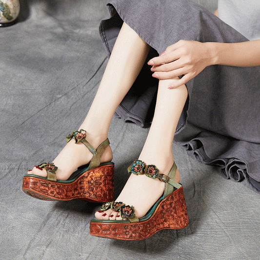 Women's Artistic Polished Thick Bottom Muffin Round Toe Vintage Sandals