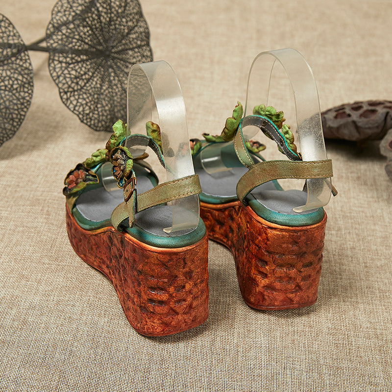 Women's Artistic Polished Thick Bottom Muffin Round Toe Vintage Sandals