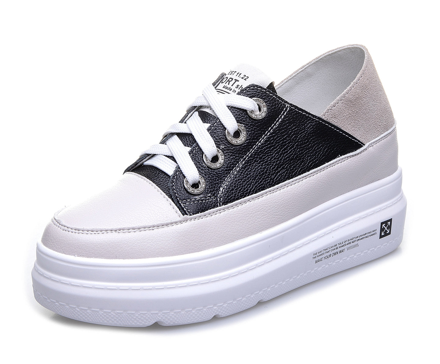 Women's Two-way Wear Platform White Height Increasing Korean Style Genuine Women's Casual Shoes