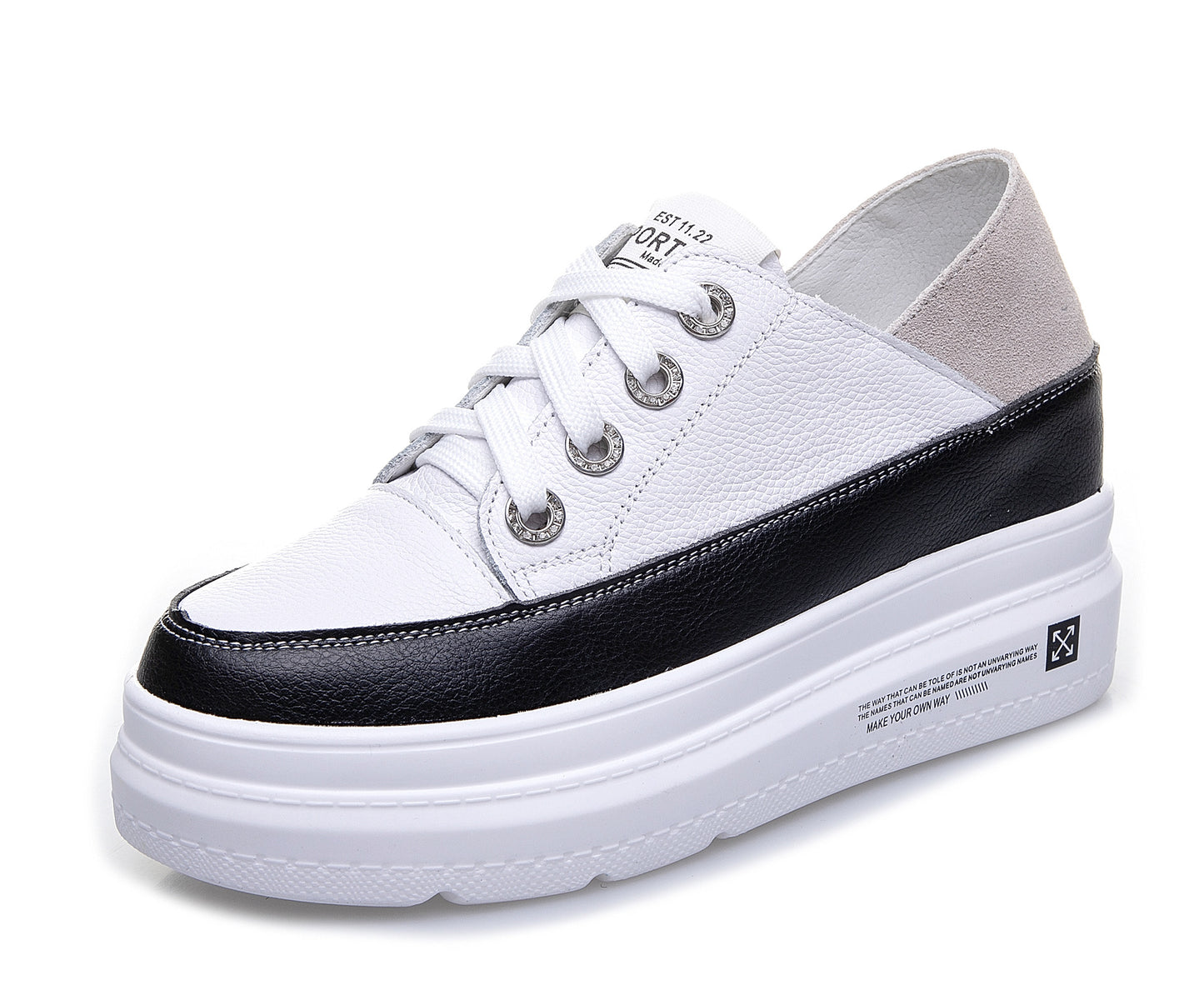 Women's Two-way Wear Platform White Height Increasing Korean Style Genuine Women's Casual Shoes