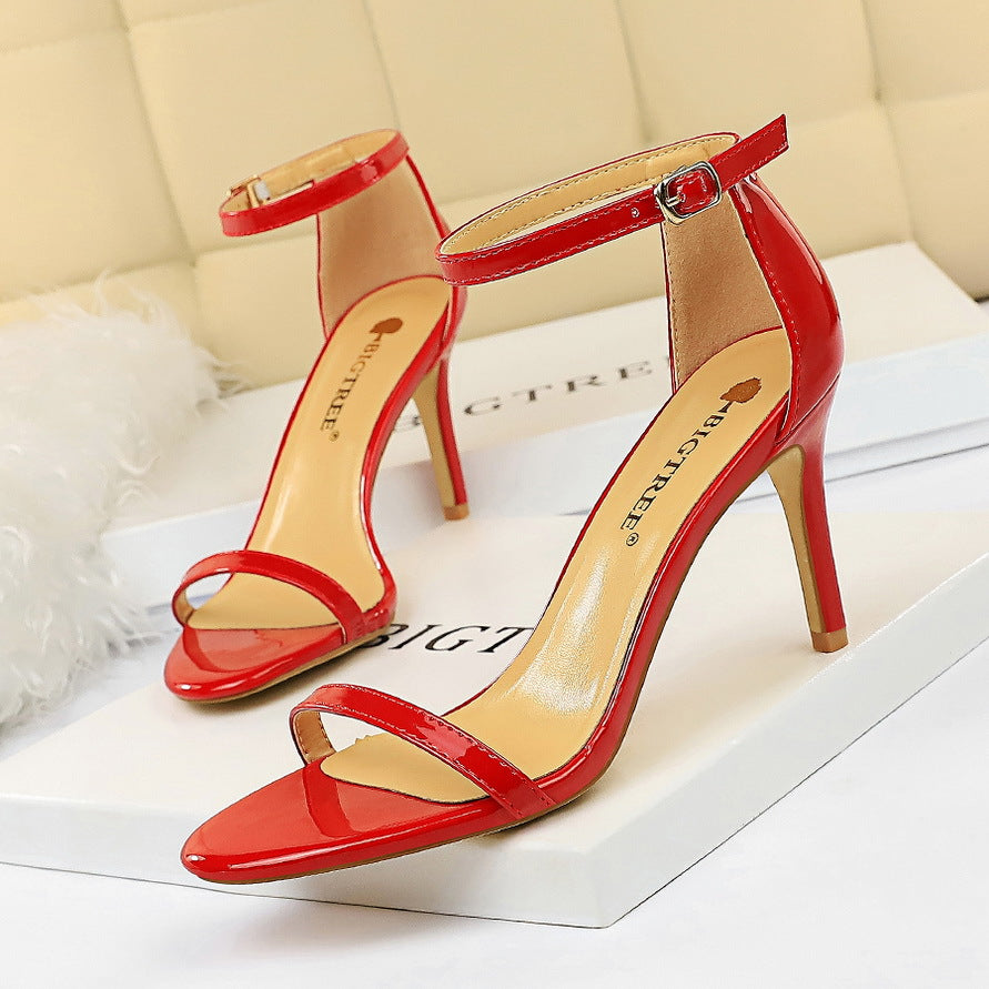 Women's Simple Open Toe High Stiletto Patent Heels