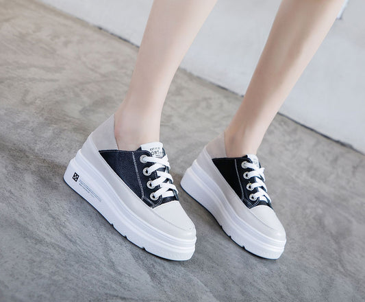 Women's Two-way Wear Platform White Height Increasing Korean Style Genuine Women's Casual Shoes