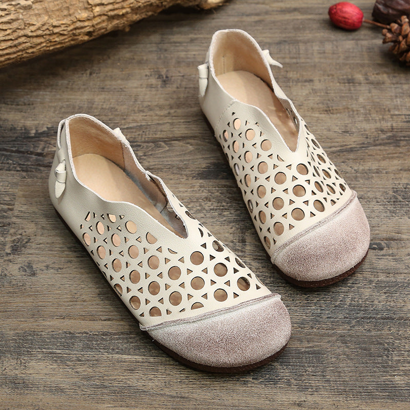 Women's Summer Genuine Retro Artistic Style Mori Flat Hollowed Sandals