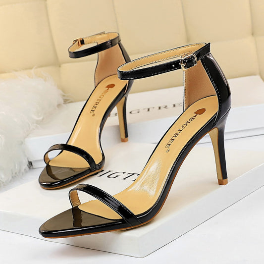 Women's Simple Open Toe High Stiletto Patent Heels