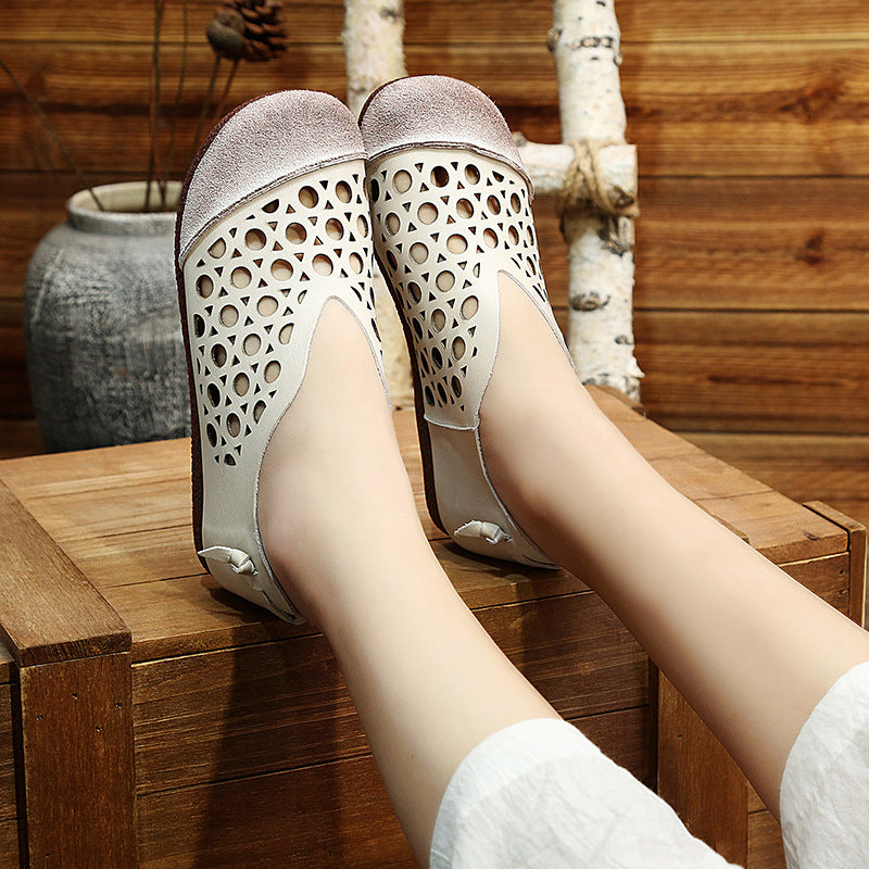 Women's Summer Genuine Retro Artistic Style Mori Flat Hollowed Sandals