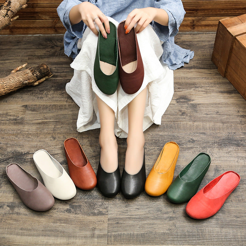 Women's Genuine Handmade Mori Granny Retro Extra Flat Slippers
