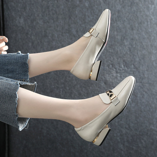 Women's Size Pumps First Layer Cowhide Soft Heels