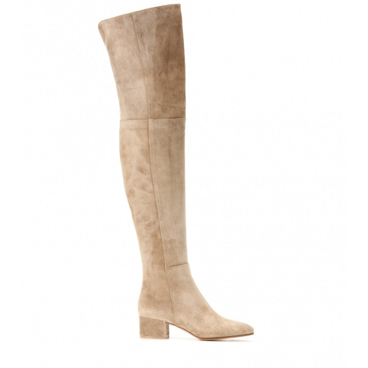 Women's The Knee Fashion Round Toe Mid Women's Leather Boots