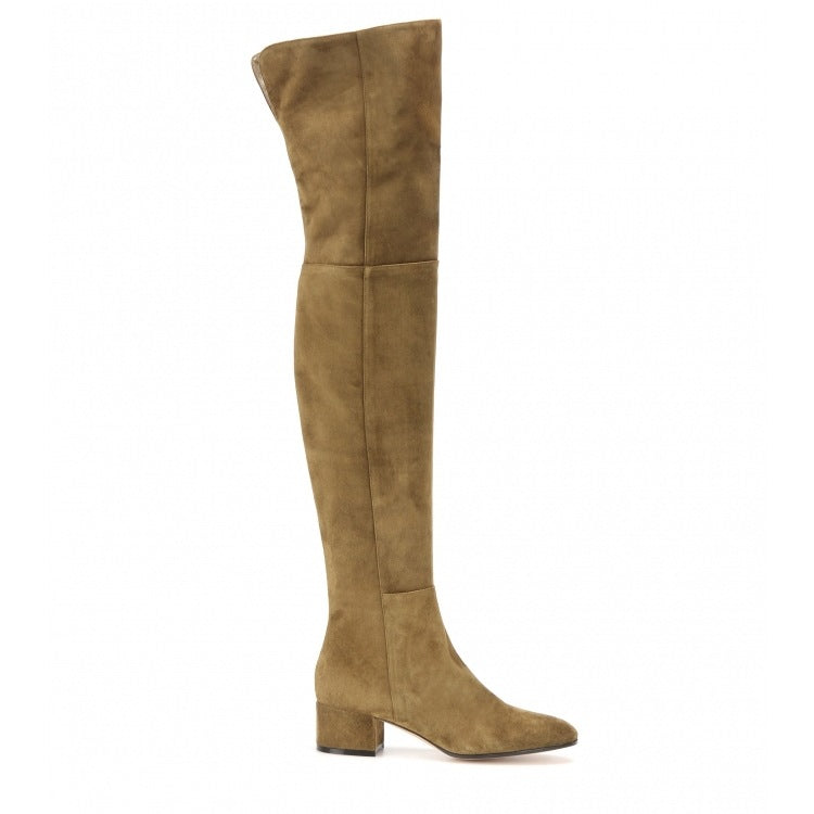 Women's The Knee Fashion Round Toe Mid Women's Leather Boots