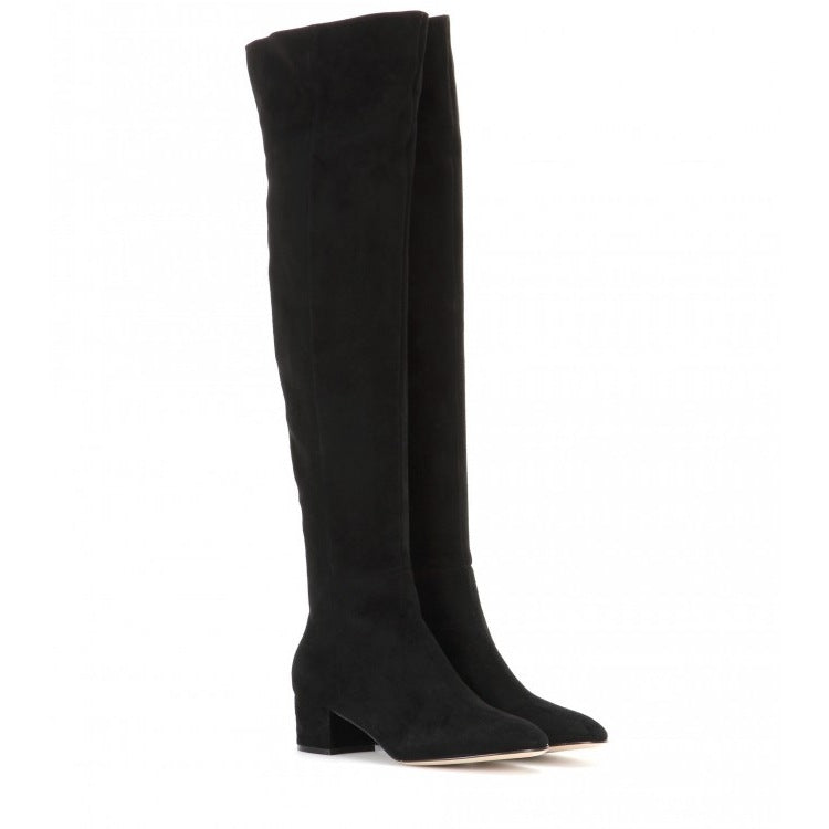 Women's The Knee Fashion Round Toe Mid Women's Leather Boots