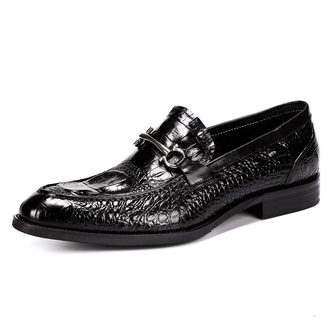 Men's Crocodile Pattern Business Metal Genuine One Leather Shoes