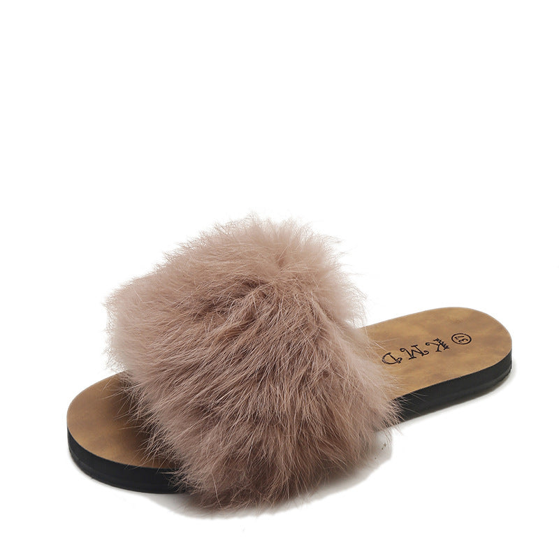 Women's Home Korean Flat For Outdoors Fluffy Sandals