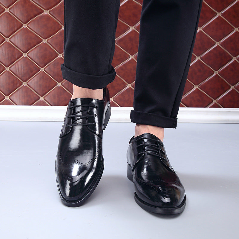 Men's First Layer Cowhide Brogue Business British Style Formal Leather Shoes
