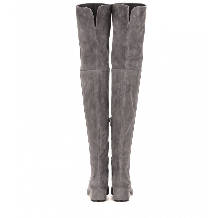 Women's The Knee Fashion Round Toe Mid Women's Leather Boots