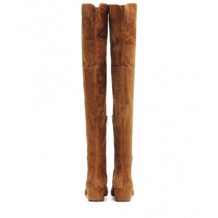 Women's The Knee Fashion Round Toe Mid Women's Leather Boots