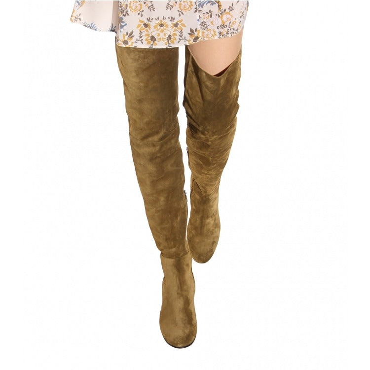 Women's The Knee Fashion Round Toe Mid Women's Leather Boots