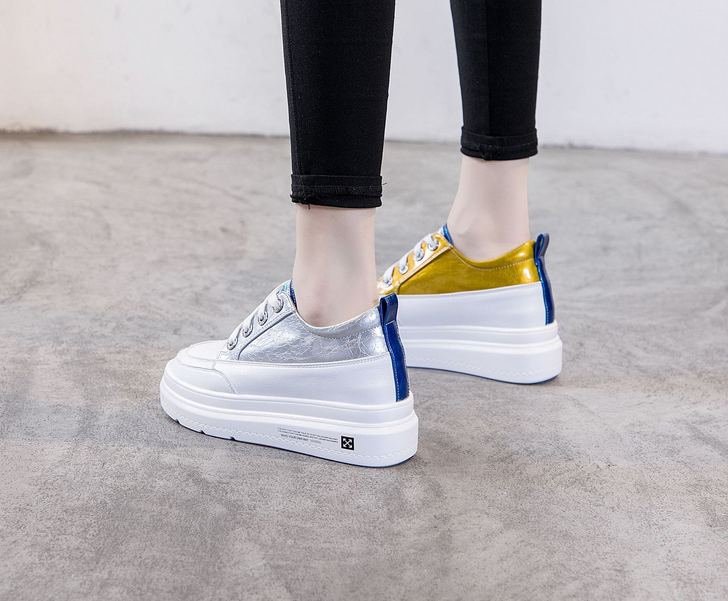 Women's White Height Increasing Korean Style Genuine Small Women's Casual Shoes