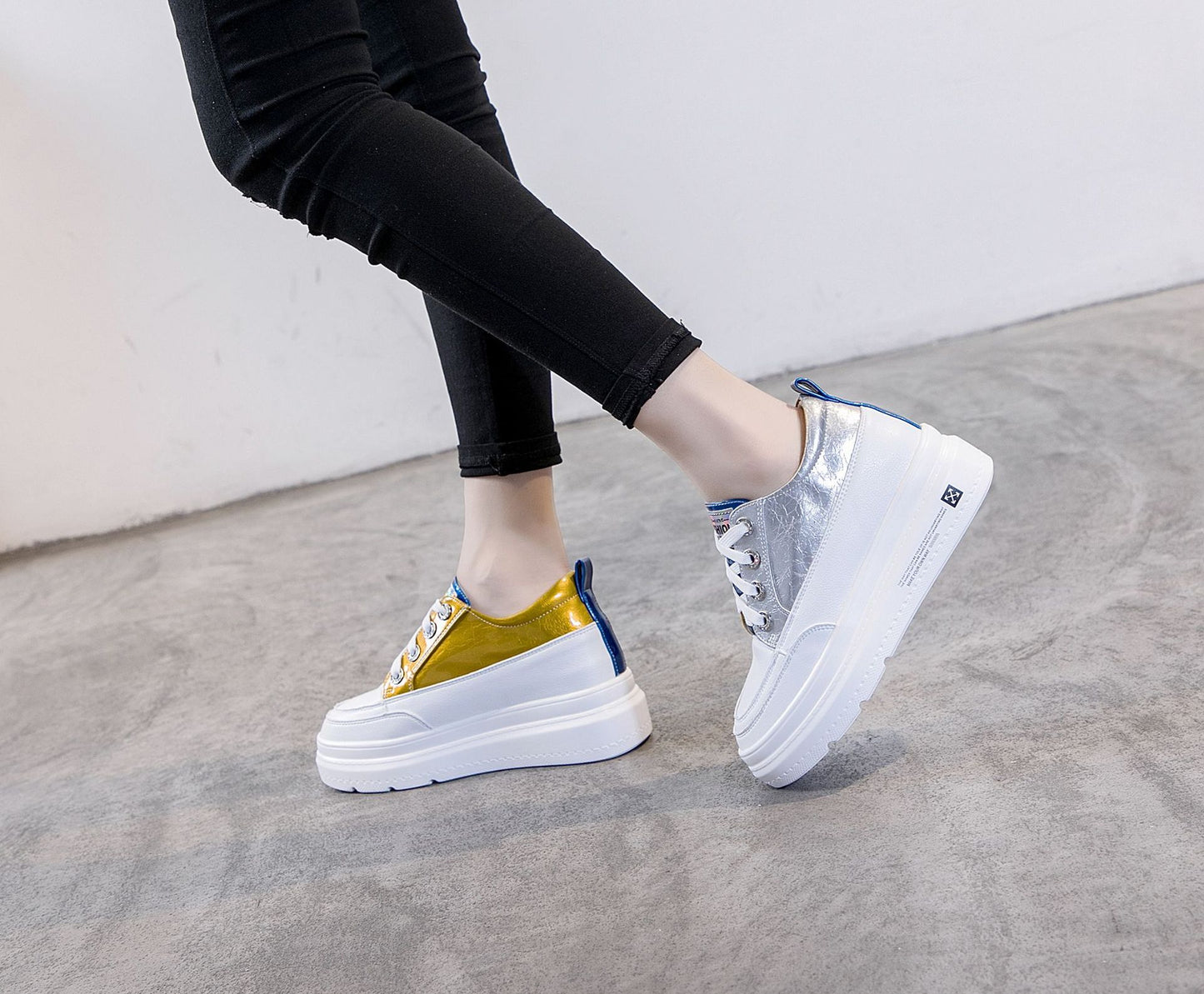 Women's White Height Increasing Korean Style Genuine Small Women's Casual Shoes