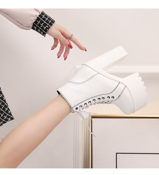 Women's Chunky Autumn Super High Platform Ankle Women's Leather Boots