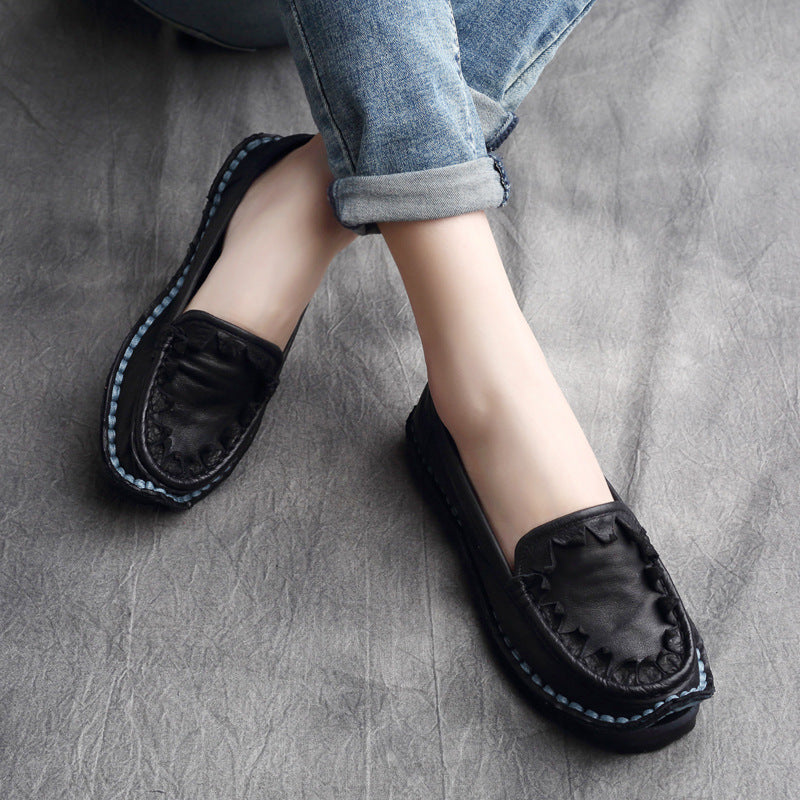 Women's Spring Ethnic Style Vintage Cowhide Soft Bottom Slip Men's Shoes